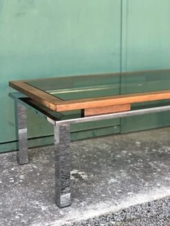 Vintage Rectangular Coffee Table 1970 Chrome, Wood & Smoked Glass -Bookcases Sales 09d13476 c6e6 47b2 958c 5a4fd5189a10