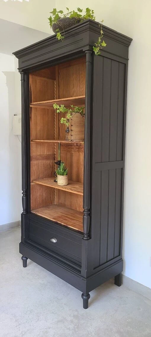 Old Library Storage Unit Shelf Cabinet Curiosities Vintage Black Linen 7 Old Library Storage Unit Shelf Cabinet Curiosities Vintage Black Linen - Image 7