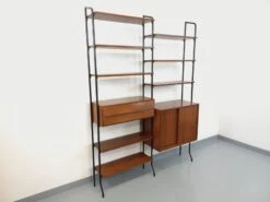 Vintage Modular Italian Double Shelf Bookcase In Teak And Metal From The 60s -Bookcases Sales 0cf183ca e567 433e af49 4b56531780e0