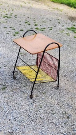 Vintage Side Table In Golden Blond Oak, Black Metal Base And Red And Yellow Scoubidous 38 Vintage Side Table In Golden Blond Oak, Black Metal Base And Red And Yellow Scoubidous -Bookcases Sales 1d1eac9d 0aff 4951 a92b 6496d1b143ac