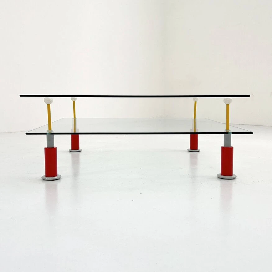 Postmodern Glass Coffee Table With Floating Pane, 1980s 2 Postmodern Glass Coffee Table With Floating Pane, 1980s - Image 2