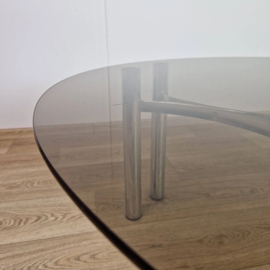 Italian Smoked Glass & Chrome Round Coffee Table, 1970s 9 Italian Smoked Glass & Chrome Round Coffee Table, 1970s - Image 9