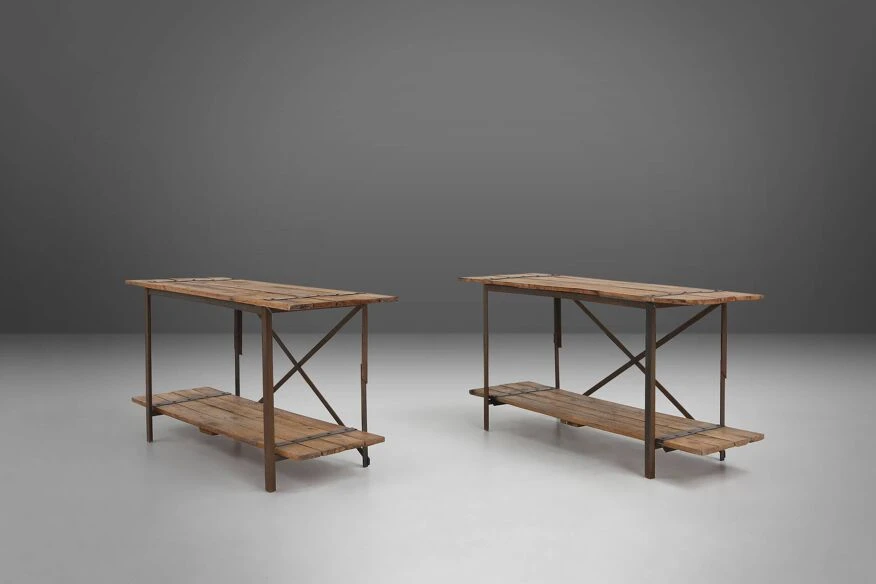 Industrial Side Table With Metal Frame And Wooden Top And Removable Platform, Belgium, 1920 13 Industrial Side Table With Metal Frame And Wooden Top And Removable Platform, Belgium, 1920 - Image 13
