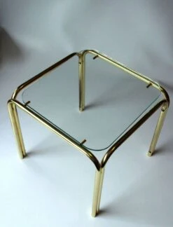 Small Brass And Glass Side Table, Ideal As A Plant Stand, Vintage From The 70s