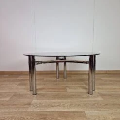 Italian Smoked Glass & Chrome Round Coffee Table, 1970s