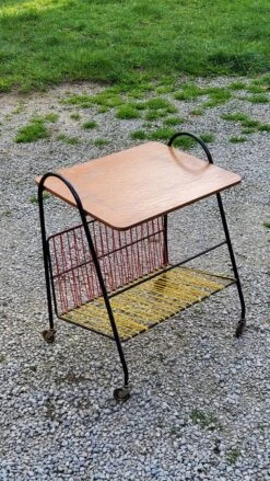 Vintage Side Table In Golden Blond Oak, Black Metal Base And Red And Yellow Scoubidous 25 Vintage Side Table In Golden Blond Oak, Black Metal Base And Red And Yellow Scoubidous -Bookcases Sales 30f69484 aa5d 46e6 a149 f3516b9b5203