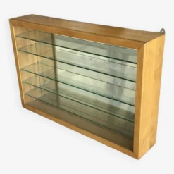 Large Pharmacy Wall Display Case In Light Oak - Vintage 1960 -Bookcases Sales 329933ed 87e4 4a26 90ba 82c0b70cf022