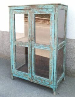 Old Blue Wooden Display Case -Bookcases Sales 37fc0025 252c 4cd6 8ab9 b326b2a2b978