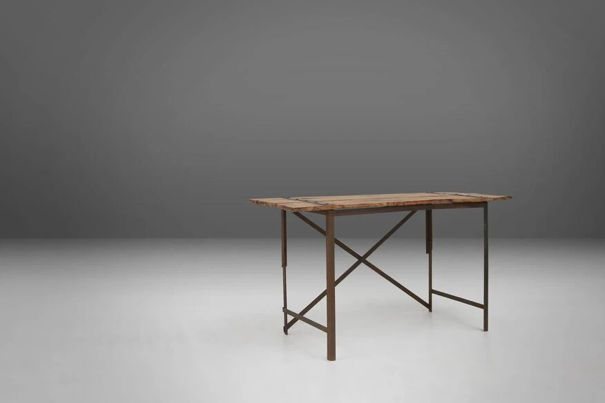 Industrial Side Table With Metal Frame And Wooden Top And Removable Platform, Belgium, 1920 10 Industrial Side Table With Metal Frame And Wooden Top And Removable Platform, Belgium, 1920 - Image 10
