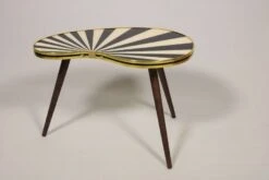 Small Side Table, Kidney Shaped, Black-White Stripes, 3 Elegant Legs, 50s Style
