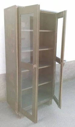 Old Green Glazed Metal Cabinet -Bookcases Sales 4b8c6032 52d2 4cfc bbdc a2b51dc60d0f
