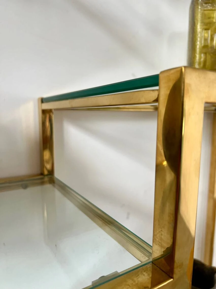 Old Shelf In Golden Metal Brass Geometric Library Design 80s Vintage 15 Old Shelf In Golden Metal Brass Geometric Library Design 80s Vintage - Image 15