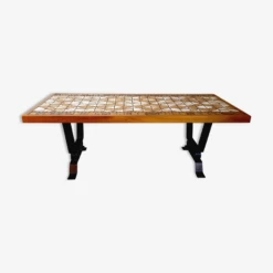 Vintage Coffee Table 70s Ceramic, Wood And Metal