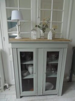 Vintage Display Cabinet Sublimated In Verdigris, 2 Doors With Beveled And Cut Windows, Wooden Top. -Bookcases Sales 5566d60a a07a 4d04 b84f feb5bf818441