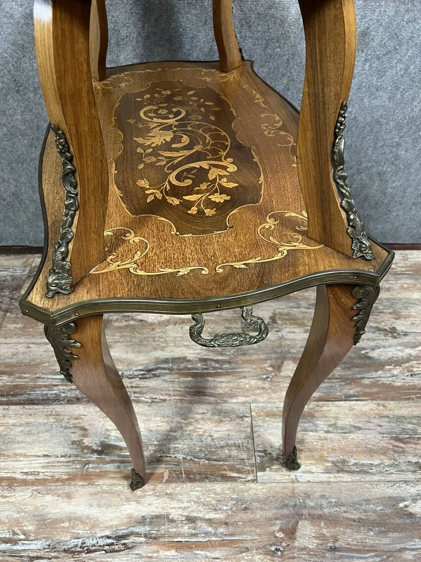 Superb Tea Table With Double Top In Marquetry, Napoleon III Period 3 Superb Tea Table With Double Top In Marquetry, Napoleon III Period - Image 3