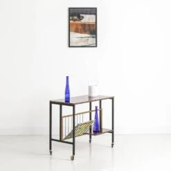 Vintage Vinyl Console/side Table On Wheels, 1970s -Bookcases Sales 64cd9e19 a0ef 4b7f baa5 3fa8b335ac10