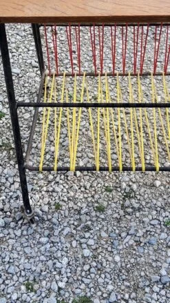 Vintage Side Table In Golden Blond Oak, Black Metal Base And Red And Yellow Scoubidous 31 Vintage Side Table In Golden Blond Oak, Black Metal Base And Red And Yellow Scoubidous -Bookcases Sales 64ffaca7 97e2 4db2 87cb b49e69e4c5d5