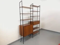Vintage Modular Italian Double Shelf Bookcase In Teak And Metal From The 60s -Bookcases Sales 66330feb 86c4 4395 8f06 eacbb8743e50