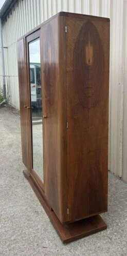 Art Deco Linen Cabinet Walnut Mustache Foot Vintage 1930s