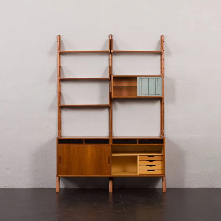 Scandinavian Free Standing Teak Wall Unit With A Sideboard,Norway 1960s 6 Scandinavian Free Standing Teak Wall Unit With A Sideboard,Norway 1960s - Image 6