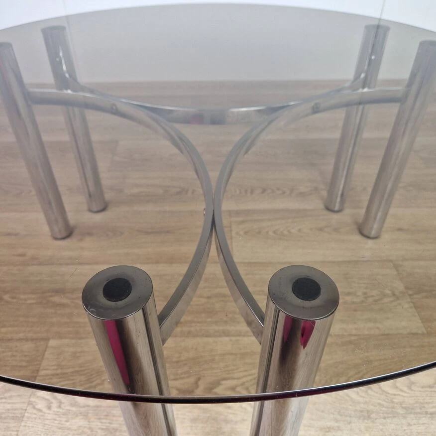 Italian Smoked Glass & Chrome Round Coffee Table, 1970s 8 Italian Smoked Glass & Chrome Round Coffee Table, 1970s - Image 8