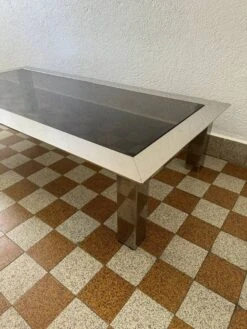 Rectangular Coffee Table In Chrome Steel And Smoked Glass From The 70s -Bookcases Sales 7206b267 3902 4dda 8b2f 703dc3c0fca4