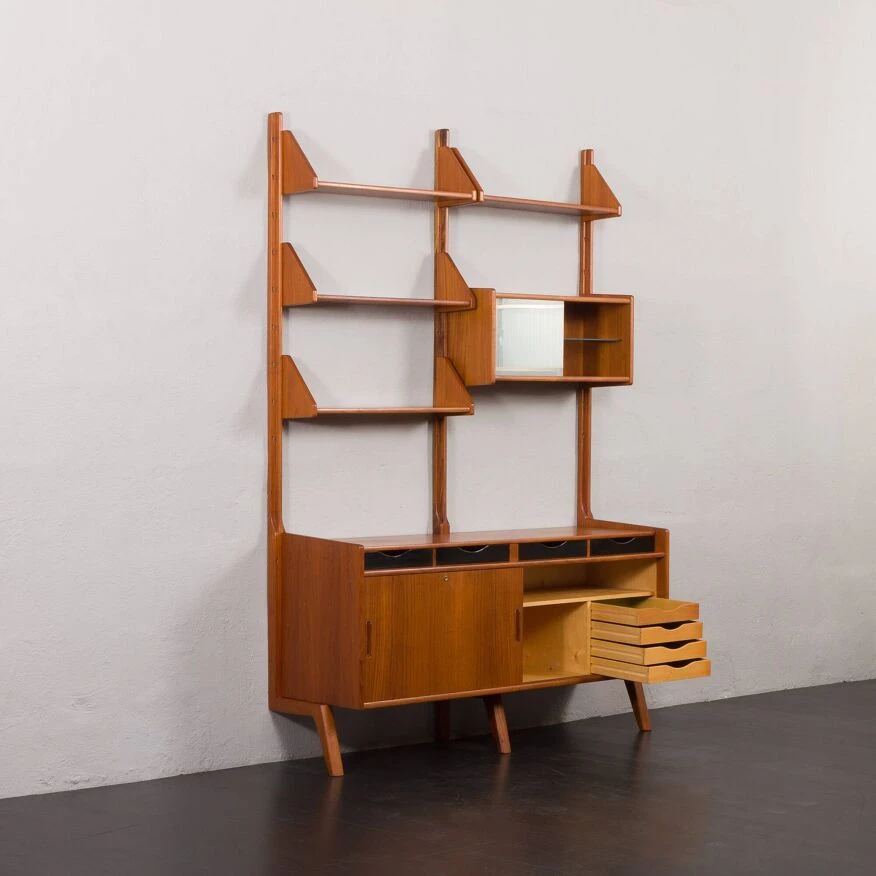 Scandinavian Free Standing Teak Wall Unit With A Sideboard,Norway 1960s 8 Scandinavian Free Standing Teak Wall Unit With A Sideboard,Norway 1960s - Image 8