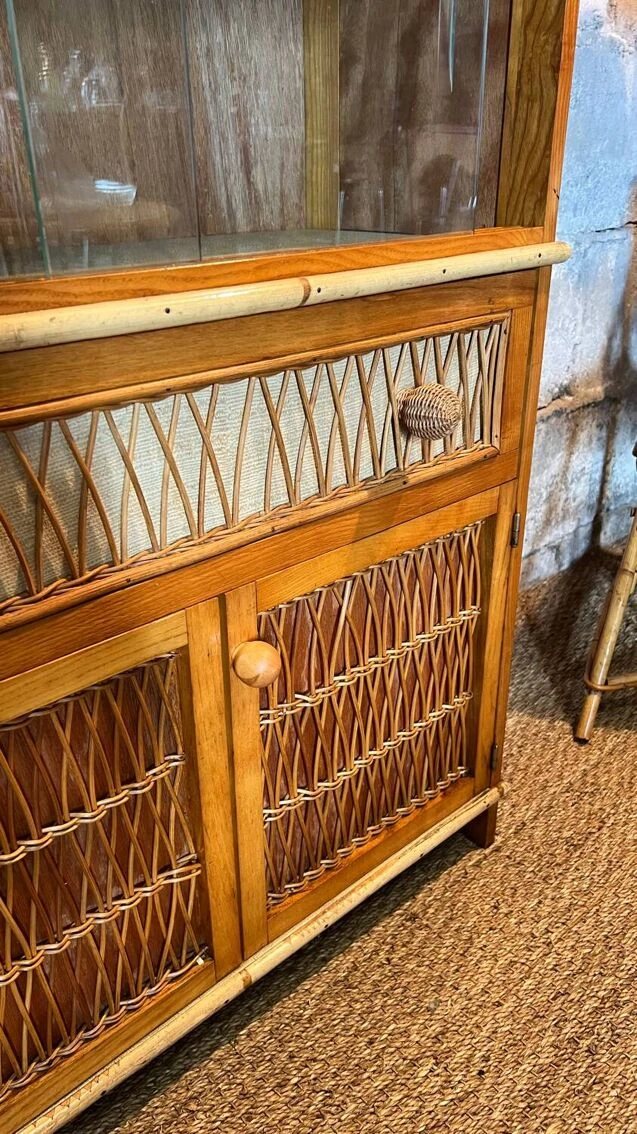 Bookcase Display Unit In Wood And Rattan 2 Bookcase Display Unit In Wood And Rattan - Image 2