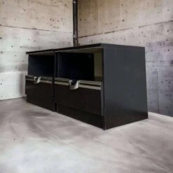 SET OF 2 VINTAGE BLACK BEDSIDE TABLES / MINI CABINETS -Bookcases Sales 7e43279b 215b 4192 8623 48000faa8640