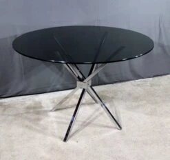 Small Mikado Table In Glass And Chromed Metal – 1970s