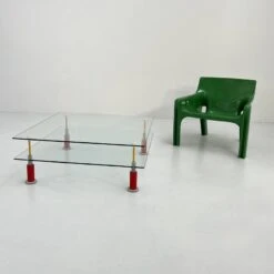 Postmodern Glass Coffee Table With Floating Pane, 1980s