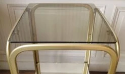 Bolster Side Table In Gold Metal, Smoked Glass & Mirror Hollywood Regency 80's -Bookcases Sales 8b2d6ded a83a 4218 a552 e7115dec0a62
