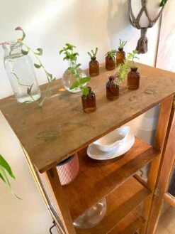 Vintage Art Deco Showcase In Wood With Mirror Background