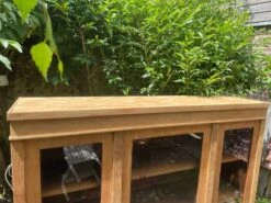 Raw Wood Display Case With 3 Doors, Oak -Bookcases Sales 8f35ecf6 059e 4752 8640 1682a950487d