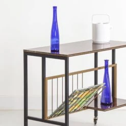 Vintage Vinyl Console/side Table On Wheels, 1970s