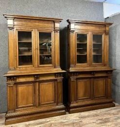 Pair Of Renaissance Style Woodwork Bookcases In Solid Walnut Circa 1850