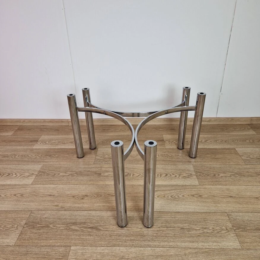 Italian Smoked Glass & Chrome Round Coffee Table, 1970s 4 Italian Smoked Glass & Chrome Round Coffee Table, 1970s - Image 4