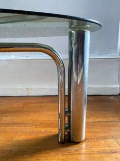 Vintage Oval Smoked Glass Tubular Coffee Table 1970