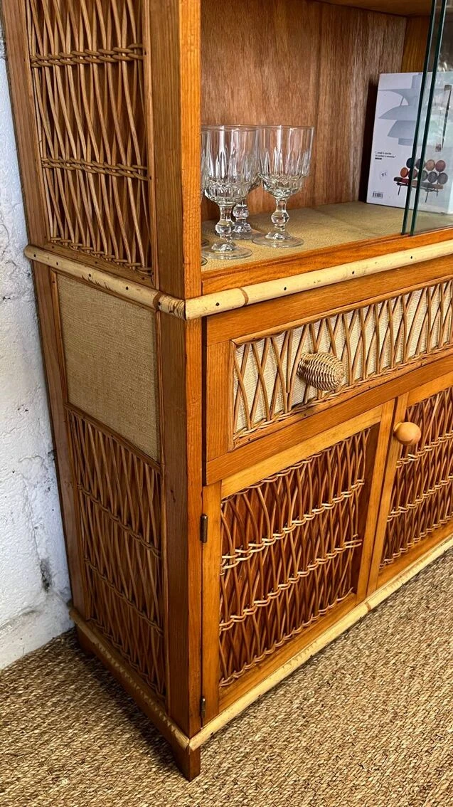 Bookcase Display Unit In Wood And Rattan 1 Bookcase Display Unit In Wood And Rattan