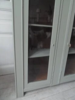 Vintage Display Cabinet Sublimated In Verdigris, 2 Doors With Beveled And Cut Windows, Wooden Top.