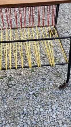 Vintage Side Table In Golden Blond Oak, Black Metal Base And Red And Yellow Scoubidous 24 Vintage Side Table In Golden Blond Oak, Black Metal Base And Red And Yellow Scoubidous -Bookcases Sales ad11c38a 4e8f 4249 abe6 edfe949ed77d
