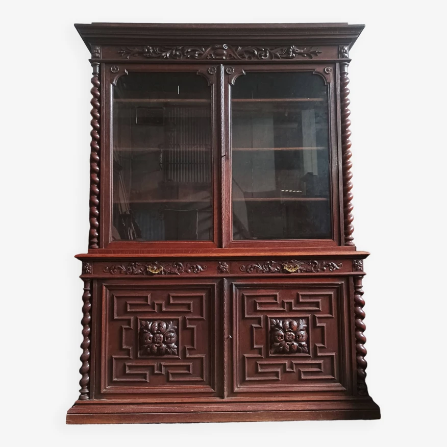 Large Louis XIII Bookcase In Solid Oak 8 Large Louis XIII Bookcase In Solid Oak - Image 8