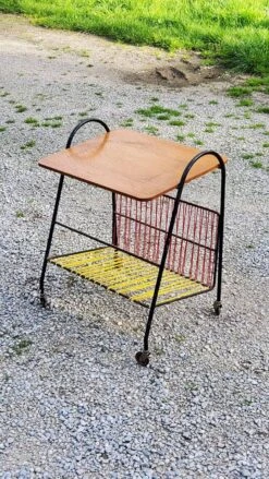 Vintage Side Table In Golden Blond Oak, Black Metal Base And Red And Yellow Scoubidous 33 Vintage Side Table In Golden Blond Oak, Black Metal Base And Red And Yellow Scoubidous -Bookcases Sales b112b34f 5729 4e75 b4f6 a4eaa5f37b05
