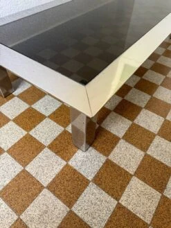 Rectangular Coffee Table In Chrome Steel And Smoked Glass From The 70s