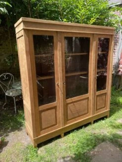 Raw Wood Display Case With 3 Doors, Oak -Bookcases Sales bd2eb427 c797 4f88 bb8e b68ac2975344