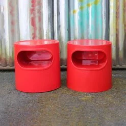 Pair Of Red Giano Vano Bedside Tables / Side Tables By Emma Gismondi For Artemide -Bookcases Sales beecee82 67cf 4329 9c47 e0199dfb70ba