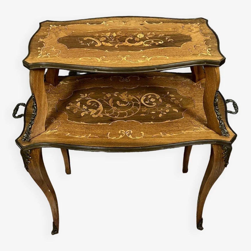 Superb Tea Table With Double Top In Marquetry, Napoleon III Period 4 Superb Tea Table With Double Top In Marquetry, Napoleon III Period - Image 4