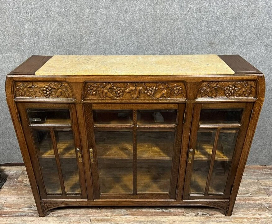 Art Nouveau Period Display Case In Carved Oak Circa 1900 4 Art Nouveau Period Display Case In Carved Oak Circa 1900 - Image 4
