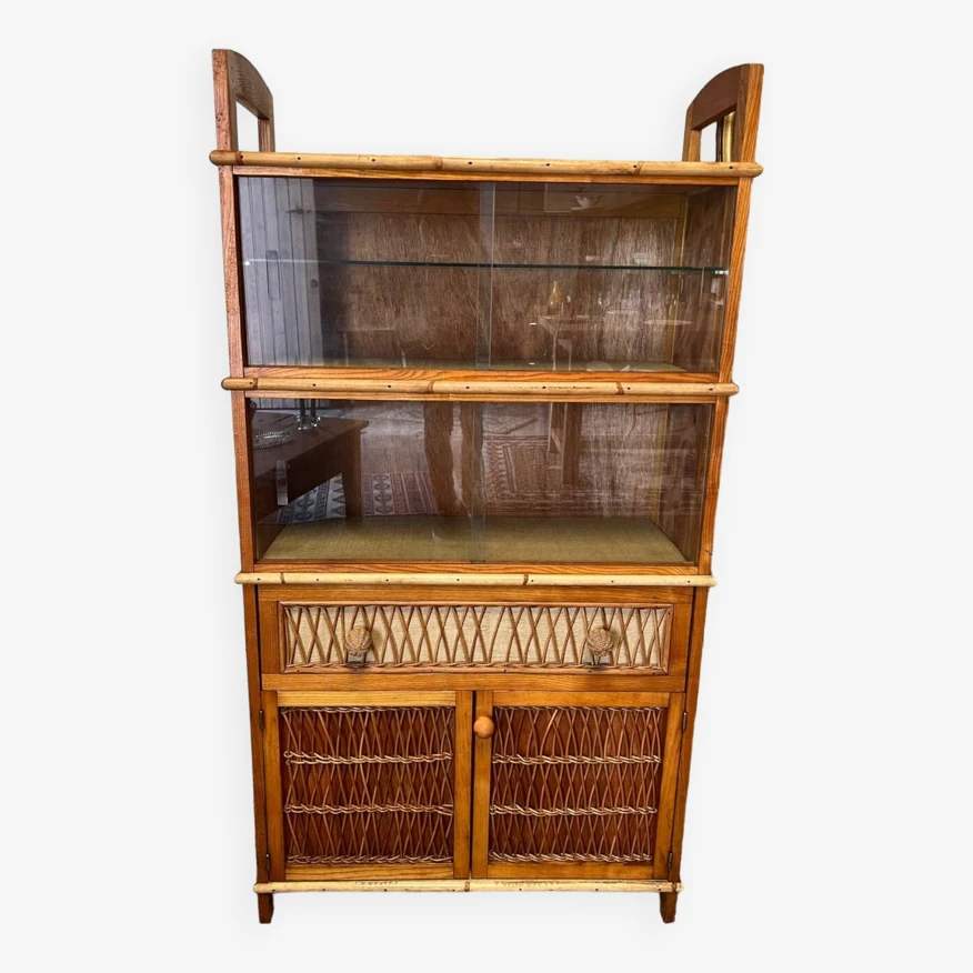Bookcase Display Unit In Wood And Rattan 3 Bookcase Display Unit In Wood And Rattan - Image 3