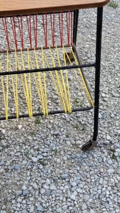 Vintage Side Table In Golden Blond Oak, Black Metal Base And Red And Yellow Scoubidous 30 Vintage Side Table In Golden Blond Oak, Black Metal Base And Red And Yellow Scoubidous -Bookcases Sales c42aafd7 ac0d 408f a654 5aa3c411ffc8